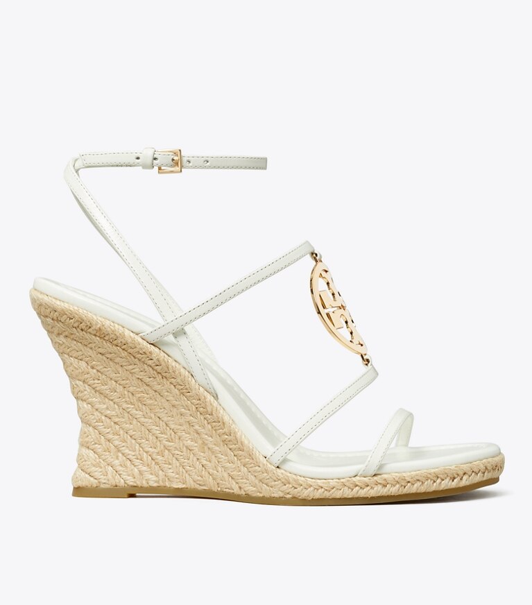 Tory Burch designer espadrilles Miller Capri Espadrille à talon compensé dans CREAM / GOLD de côté