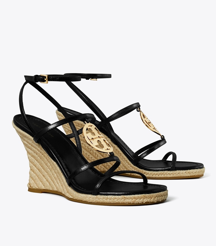Tory Burch designer espadrilles Miller Capri Espadrille Wedge in BLACK / GOLD angle