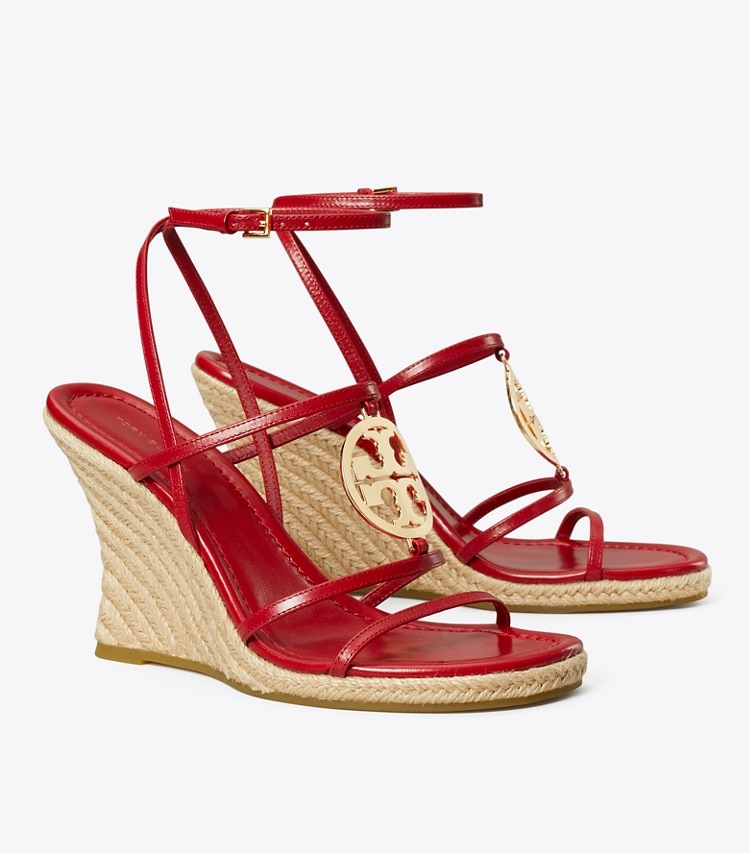 Tory Burch designer espadrilles Miller Capri Espadrille Wedge in TORY RED / GOLD angle
