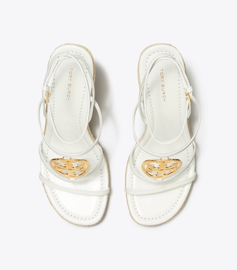 Tory Burch designer espadrilles Miller Capri Espadrille Wedge in BLANC / GOLD angle