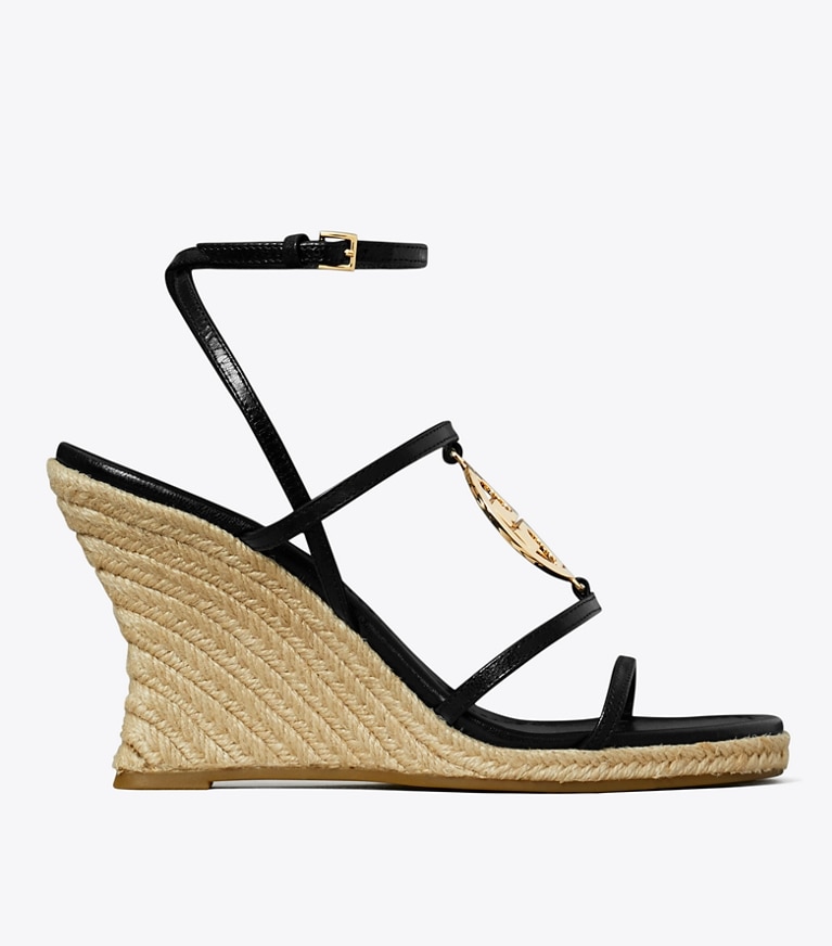 Tory Burch designer espadrilles Miller Capri Espadrille Wedge in BLACK / GOLD angle