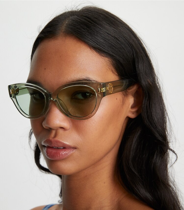 Tory Burch designer sunglasses & eyewear Miller Cat-Eye Sunglasses in PASSIONFRUIT accessory on model