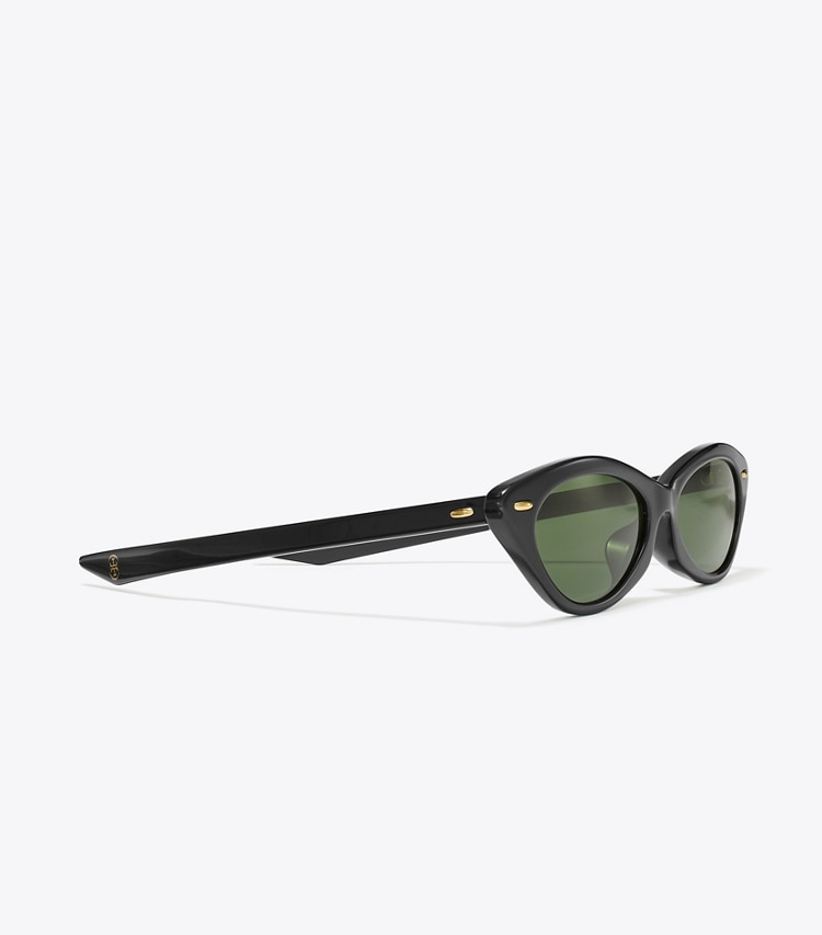 Tory Burch designer sunglasses & eyewear Miller Cat-Eye Sunglasses in BLACK/DARK GREEN detail