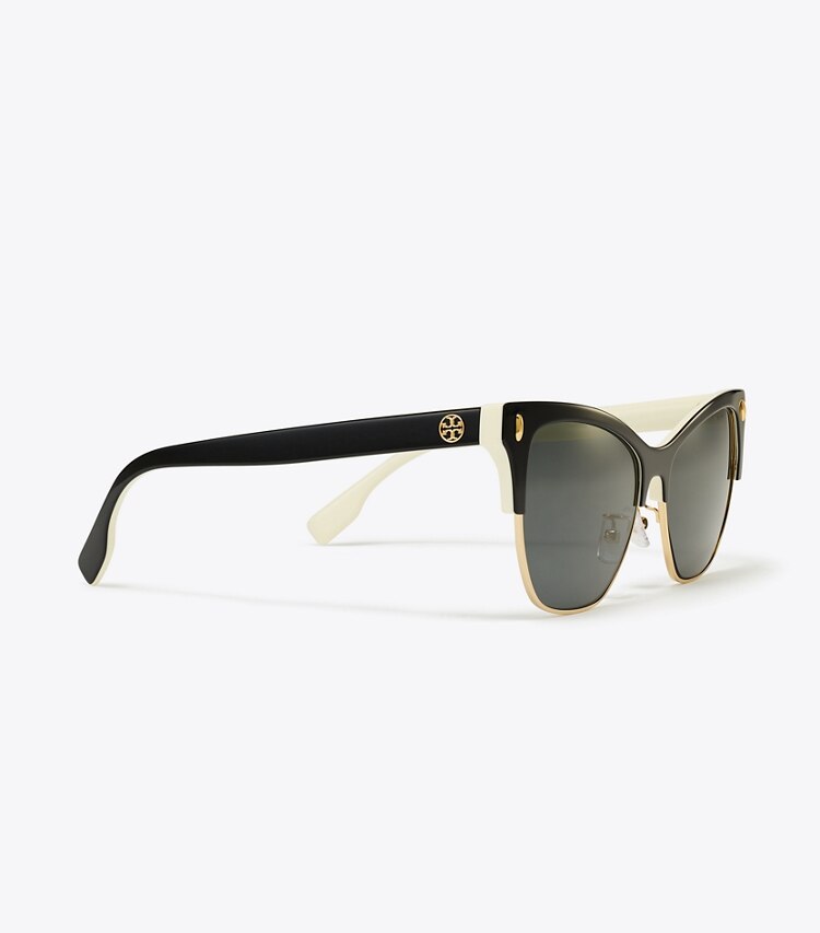 Tory Burch designer sunglasses & eyewear Miller Cat-Eye Sunglasses in BLACK/SOLID GREY detail