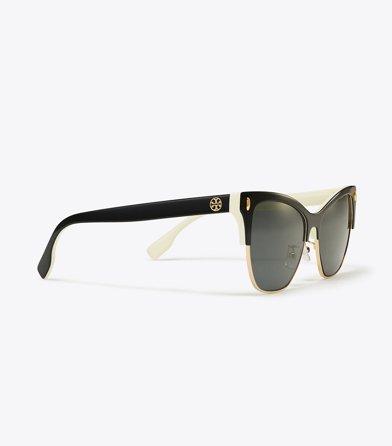 Tory Burch designer sunglasses & eyewear Miller Cat-Eye Sunglasses in BLACK/SOLID GREY front