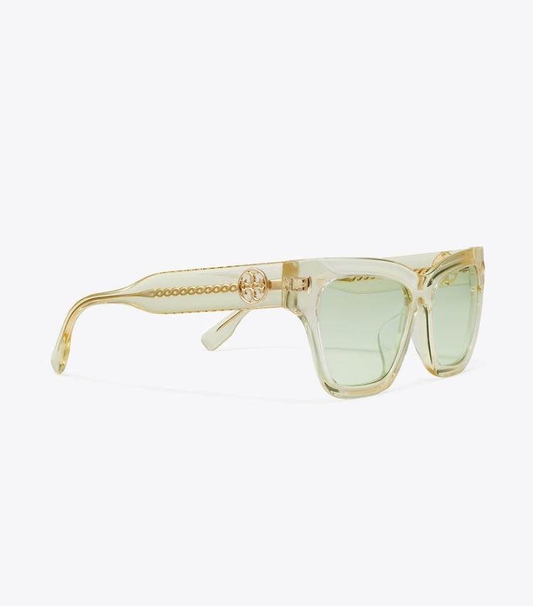 Tory Burch designer sunglasses & eyewear Miller Cat-Eye Sunglasses in TRANSPARENT PINOT/DARK GREEN detail
