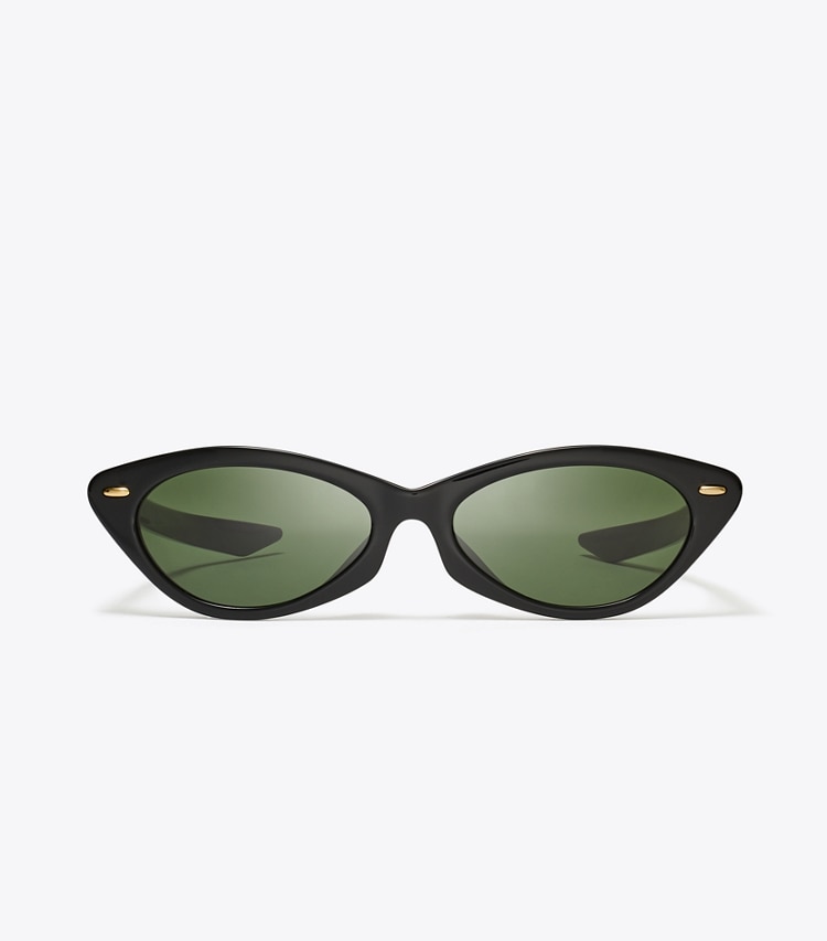 Tory Burch designer sunglasses & eyewear Miller Cat-Eye Sunglasses in BLACK/DARK GREEN front
