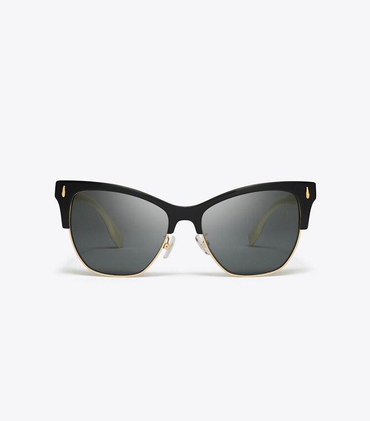 Tory Burch designer sunglasses & eyewear Miller Cat-Eye Sunglasses in BLACK/SOLID GREY front