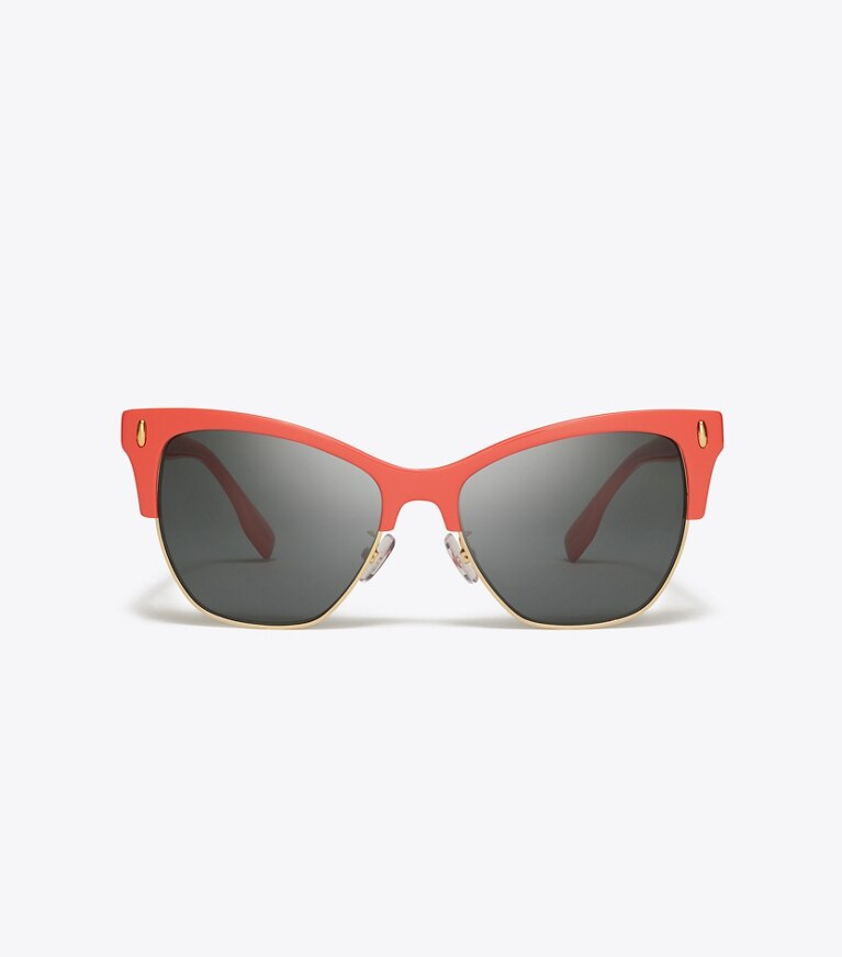Tory Burch designer sunglasses & eyewear Miller Cat-Eye Sunglasses in CORAL/DARK GREY front