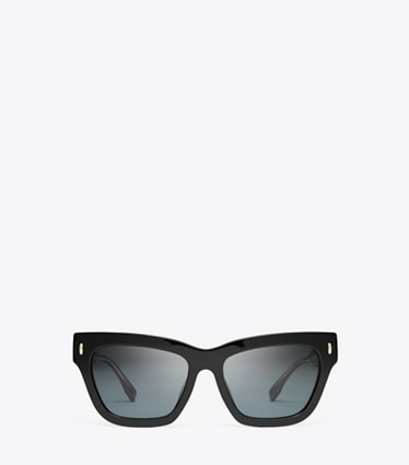 Tory Burch designer sunglasses & eyewear Miller Cat-Eye Sunglasses in BLACK/DARK GREY POLAR front