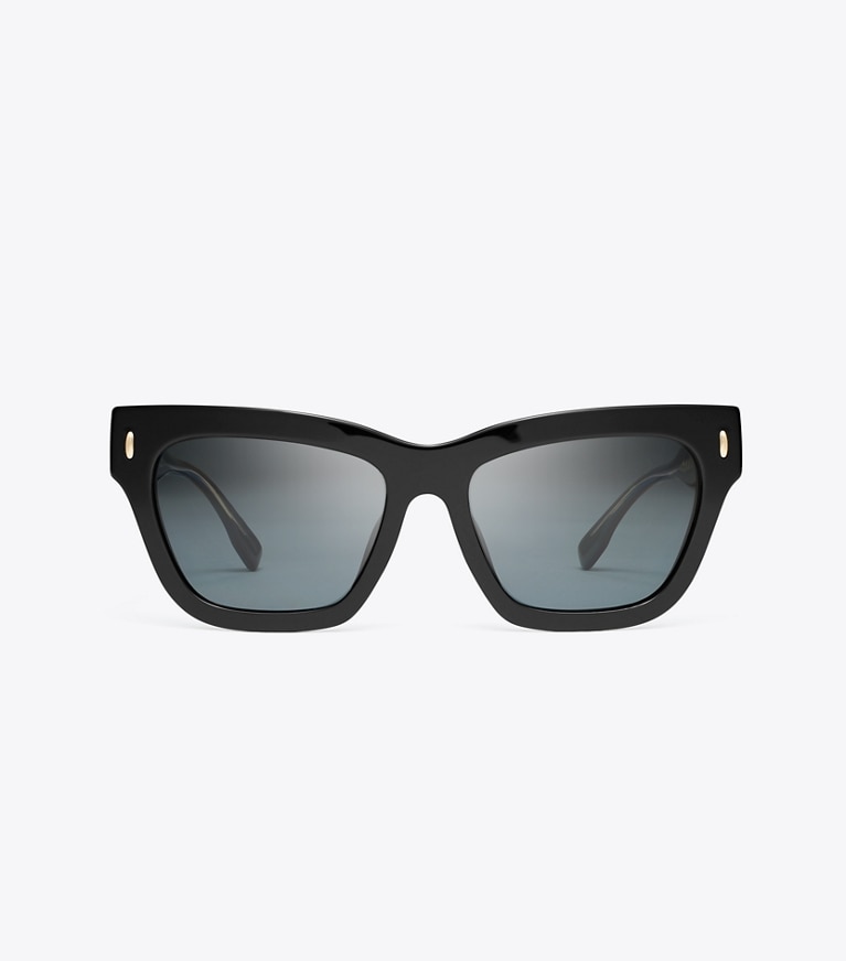 Tory Burch designer sunglasses & eyewear Miller Cat-Eye Sunglasses in BLACK/DARK GREY POLAR front