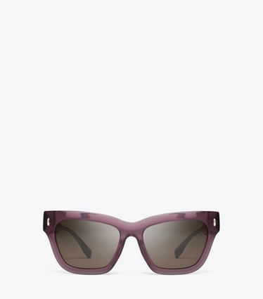 Tory Burch designer sunglasses & eyewear Miller Cat-Eye Sunglasses in TRANSPARENT BERRY/DARK BROWN front