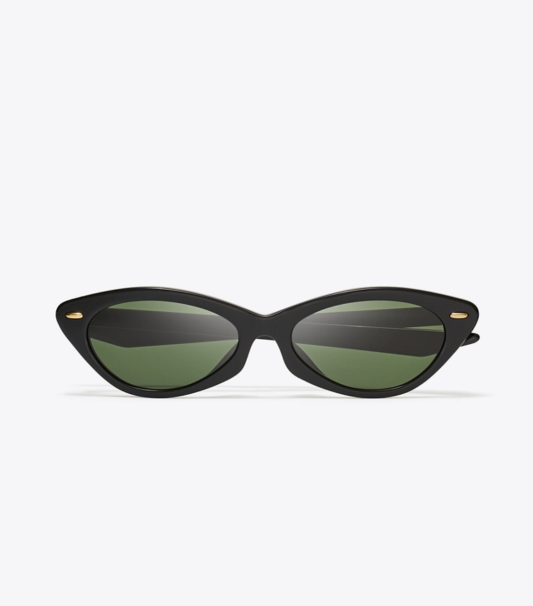 Tory Burch designer sunglasses & eyewear Miller Cat-Eye Sunglasses in BLACK/DARK GREEN front