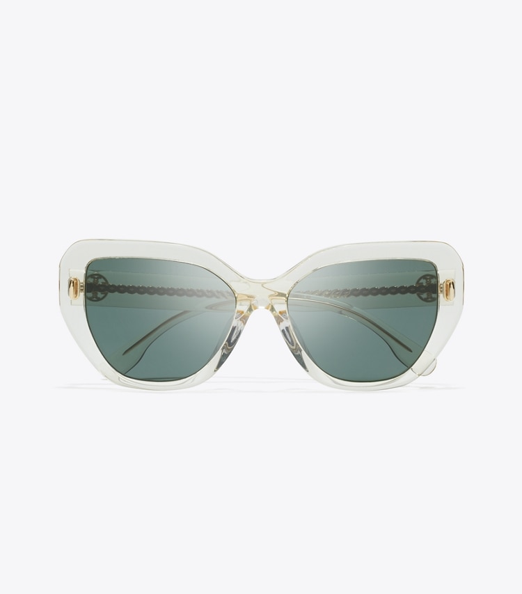 Tory Burch designer sunglasses & eyewear Miller Cat-Eye Sunglasses in TRANSPARENT PINOT/DARK GREEN overhead