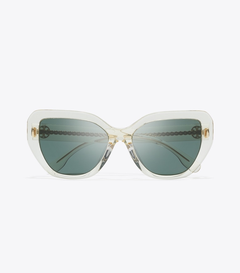 Tory Burch designer sunglasses & eyewear Miller Cat-Eye Sunglasses in TRANSPARENT PINOT/DARK GREEN overhead