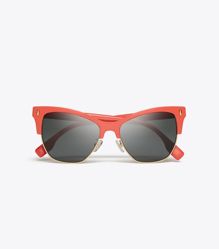 Tory Burch designer sunglasses & eyewear Miller Cat-Eye Sunglasses in CORAL/DARK GREY overhead