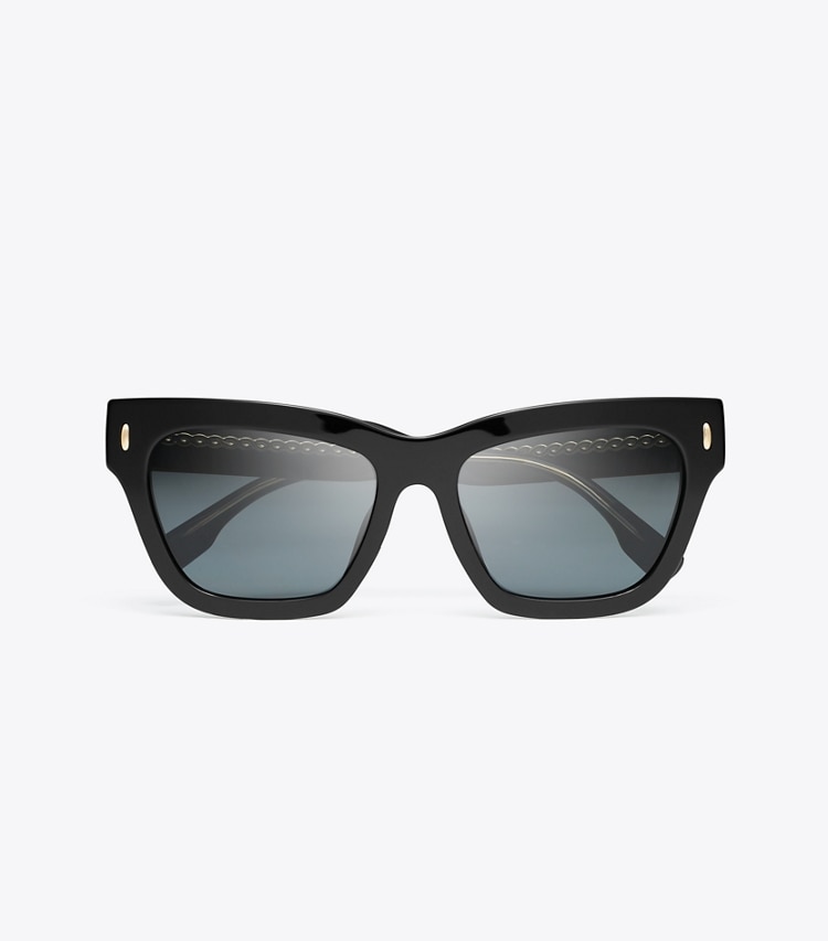 Tory Burch designer sunglasses & eyewear Miller Cat-Eye Sunglasses in BLACK/DARK GREY POLAR overhead