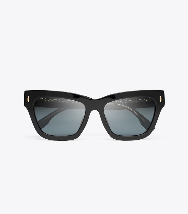 Tory Burch designer sunglasses & eyewear Miller Cat-Eye Sunglasses in BLACK/DARK GREY POLAR front