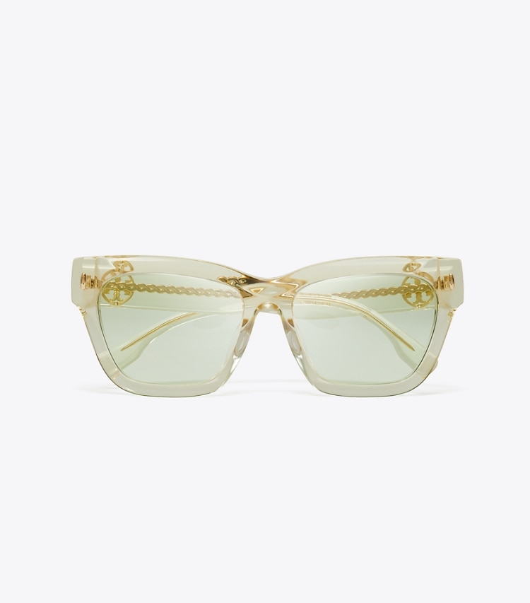 Tory Burch designer sunglasses & eyewear Miller Cat-Eye Sunglasses in TRANSPARENT PINOT/DARK GREEN overhead