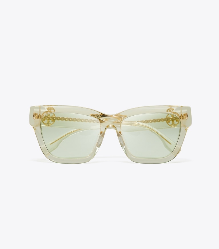 Tory Burch designer sunglasses & eyewear Miller Cat-Eye Sunglasses in TRANSPARENT PINOT/DARK GREEN overhead