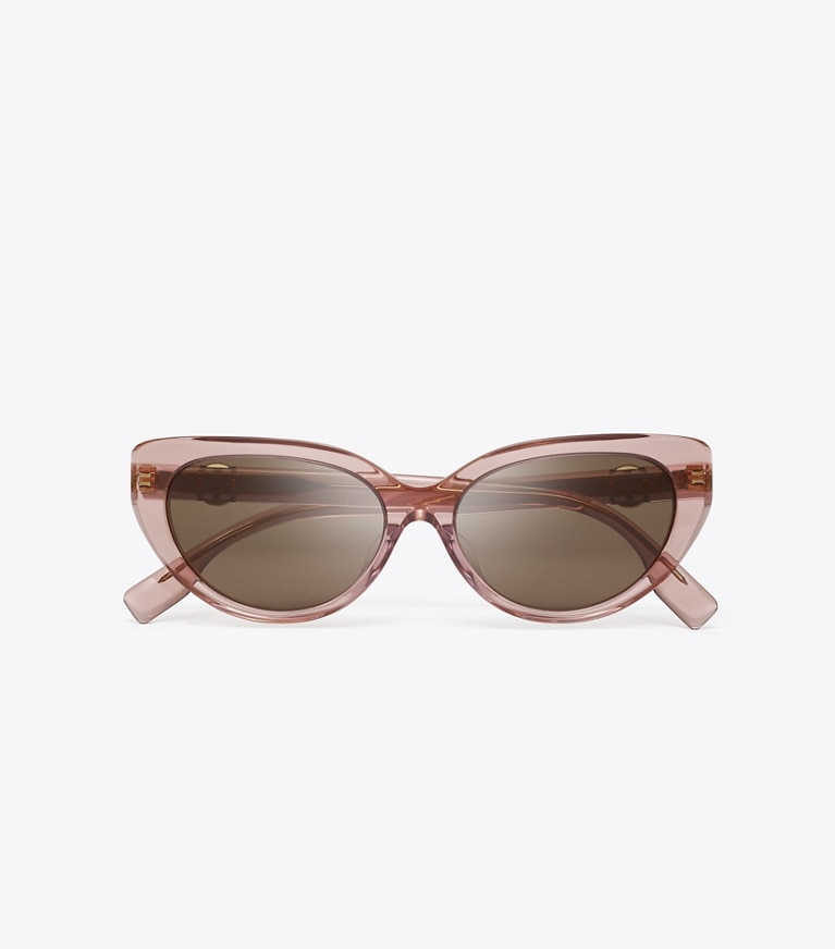 Tory Burch designer sunglasses & eyewear Miller Cat-Eye Sunglasses in TRANSPARENT LIGHT PINK/DARK BROWN front