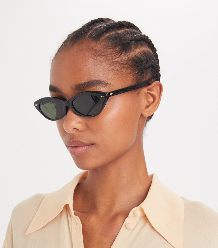Tory Burch designer sonnenbrillen & brillen Miller Cateye-Sonnenbrille in BLACK/DARK GREEN front