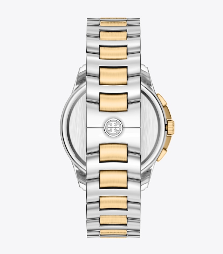 Tory Burch designer strap watches Miller Chronograph in MOP/TWO-TONE back