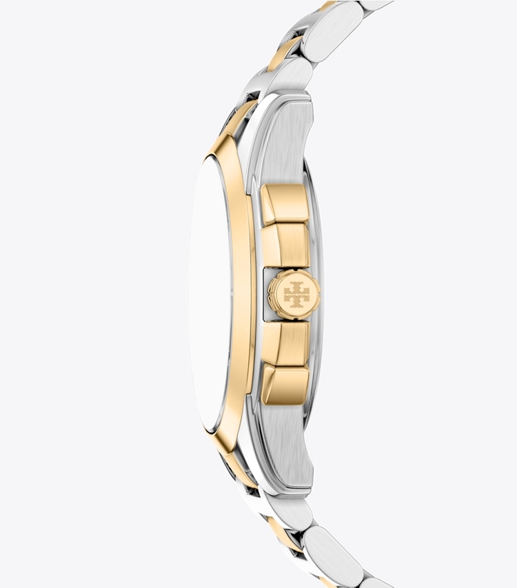 Tory Burch designer strap watches Miller Chronograph in MOP/TWO-TONE side