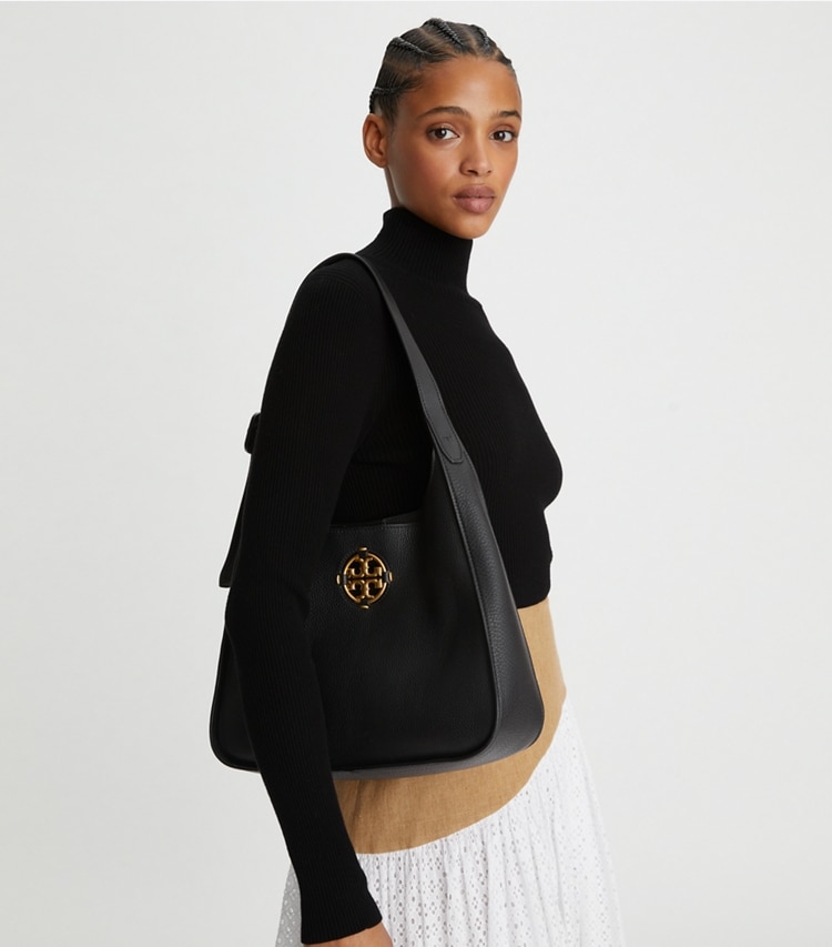 Tory Burch designer hobo bags Miller Classic Shoulder Bag in Black additional on model