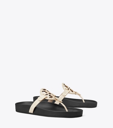 Tory Burch designer sandals Miller Cloud in NEW CREAM / PERFECT NAVY angle