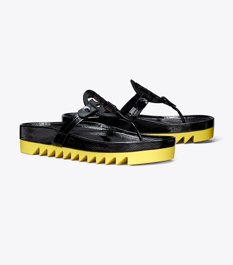 Tory Burch designer sandals Miller Cloud Lug Sandal in PERFECT BLACK / CITRUS angle