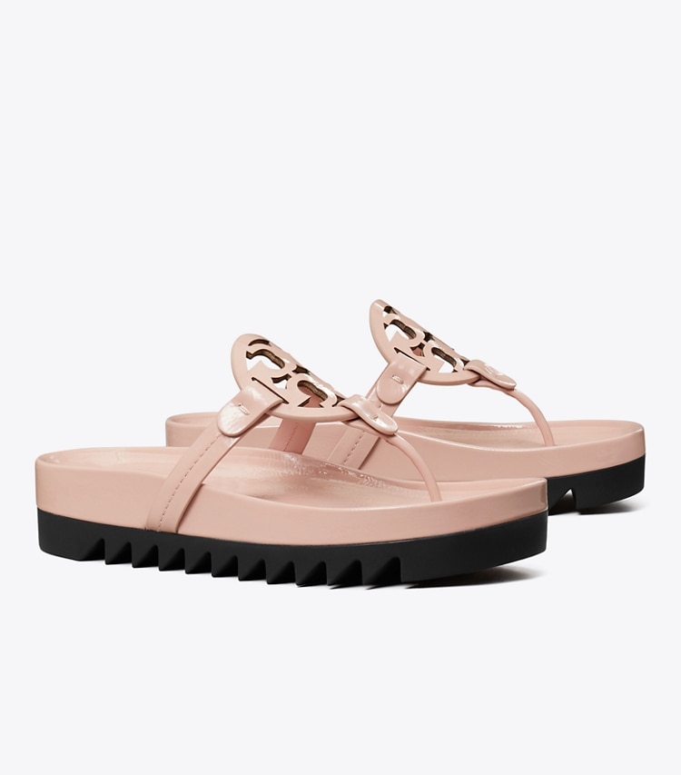 Tory Burch designer sandals Miller Cloud Lug Sandal in PINK BRICK / PERFECT BLACK angle