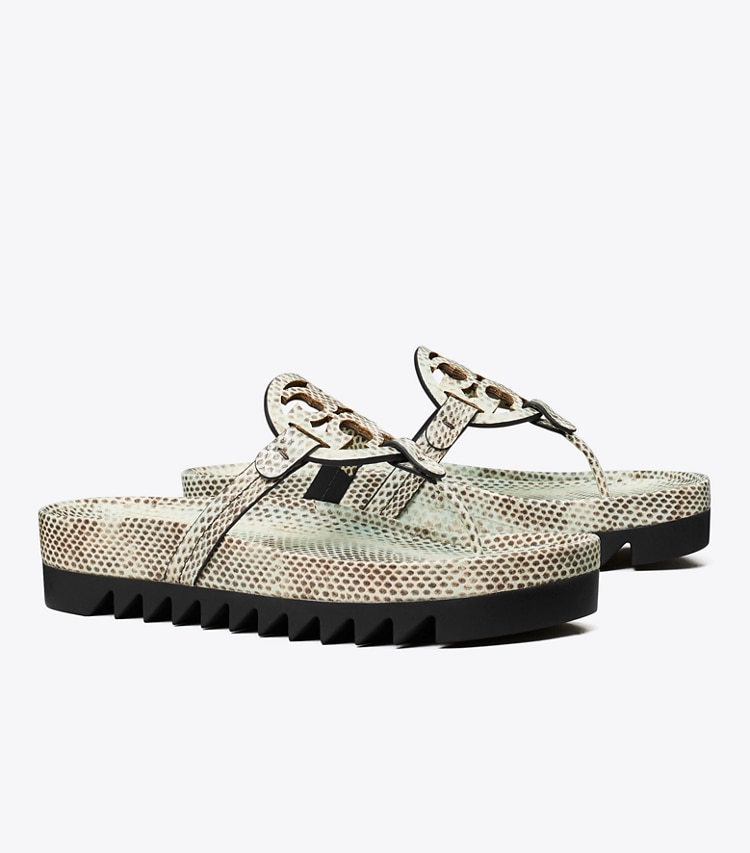 Tory Burch designer sandals Miller Cloud Lug Sandal in SEASIDE ROCCIA / PERFECT BLACK angle