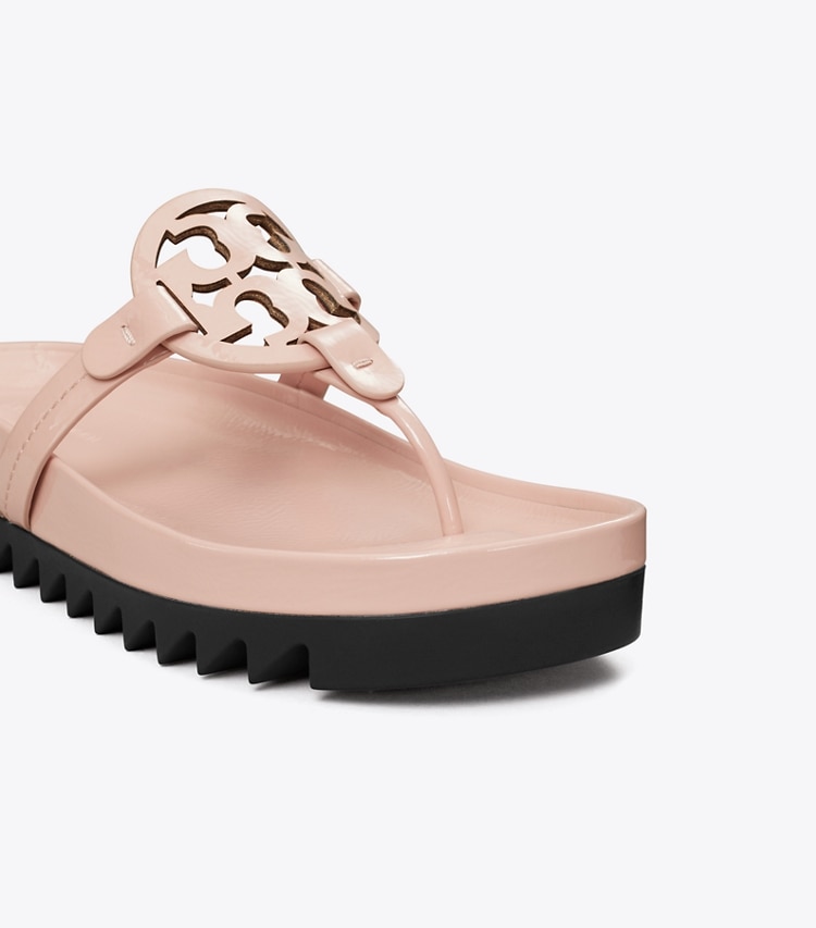 Tory Burch designer sandals Miller Cloud Lug Sandal in PINK BRICK / PERFECT BLACK detail