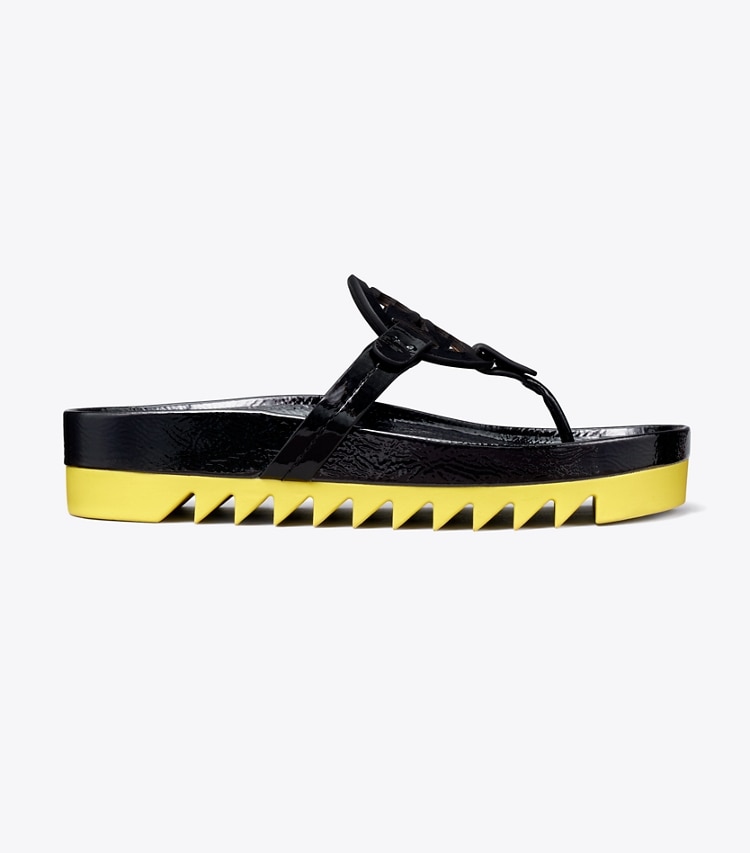 Tory Burch designer sandals Miller Cloud Lug Sandal in PERFECT BLACK / CITRUS side