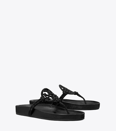 Tory Burch designer sandals Miller Cloud Pavé Knotted Sandal in PERFECT BLACK angle