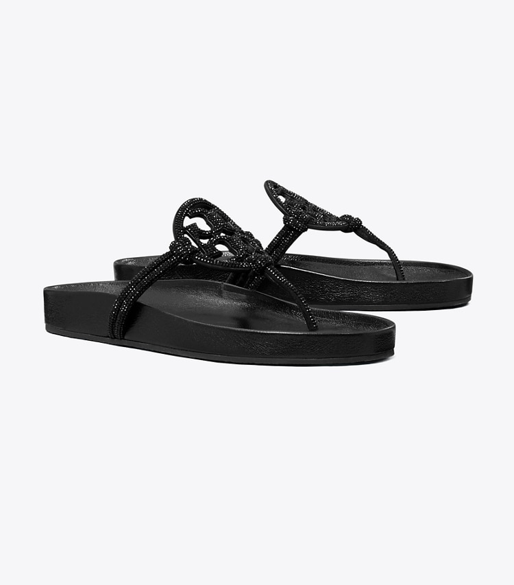 Tory Burch designer sandals Miller Cloud Pavé Knotted Sandal in PERFECT BLACK angle