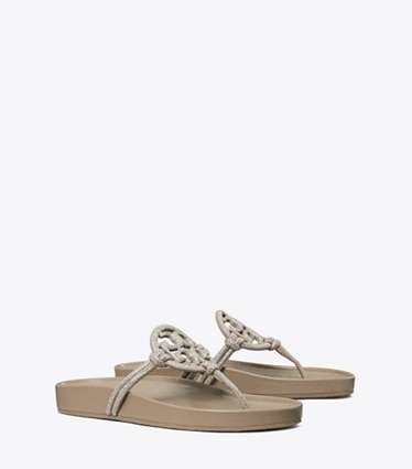 Tory Burch designer sandals Miller Cloud Pavé Knotted Sandal in DARK CLAY angle