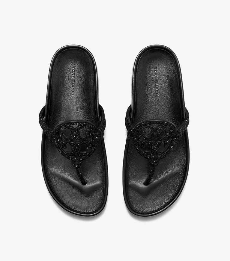 Tory Burch designer sandals Miller Cloud Pavé Knotted Sandal in PERFECT BLACK angle