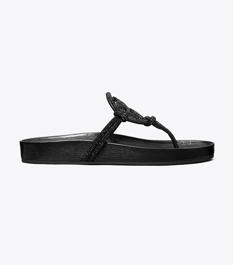 Tory Burch designer sandals Miller Cloud Pavé Knotted Sandal in PERFECT BLACK angle