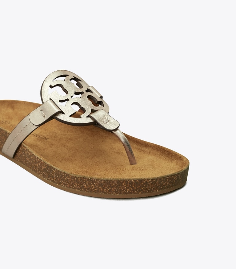 Tory Burch designer sandals Miller Cloud Sandal in Spark Gold / Natural angle