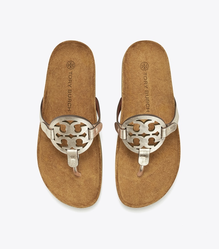 Tory Burch designer sandals Miller Cloud Sandal in Spark Gold / Natural angle