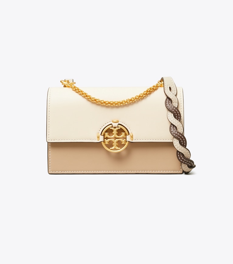Tory Burch designer crossbody bags Miller Color-Block Mini Bag in BRIE / ALMOND FLOUR angle