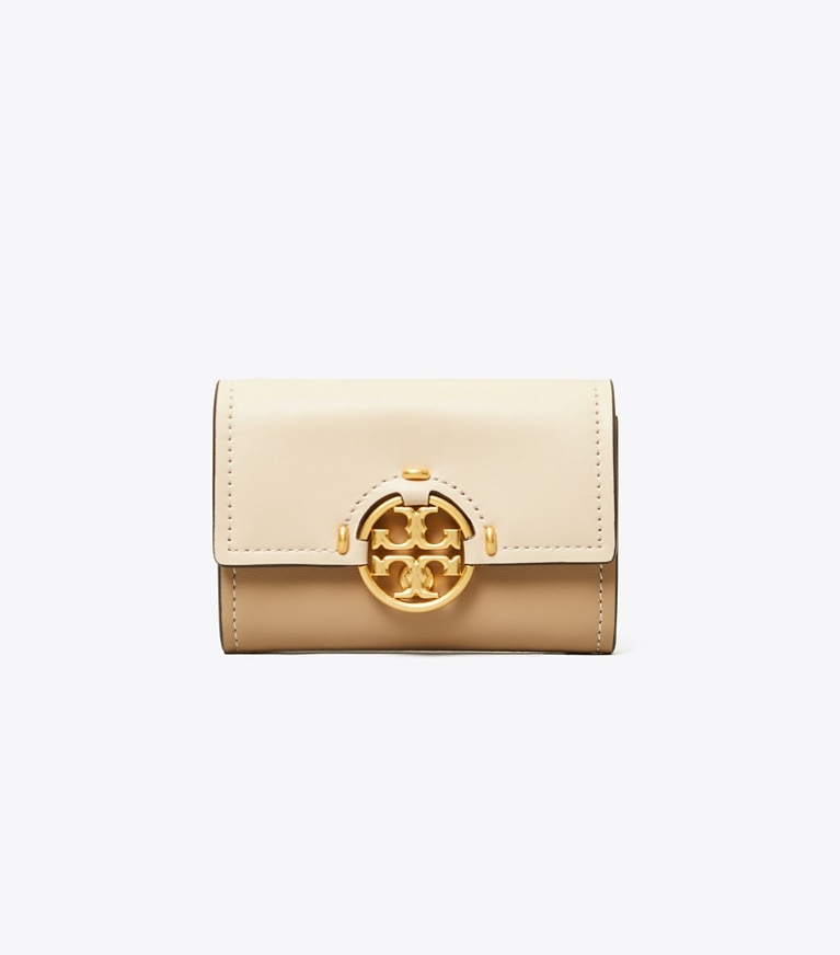 Tory Burch designer wallets Miller Color-Block Mini Wallet in BRIE / ALMOND FLOUR angle