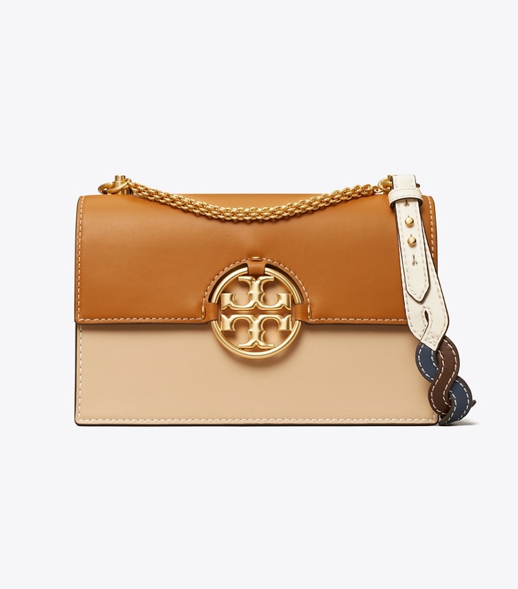 Tory Burch designer shoulder bags Miller Color-Block Shoulder Bag in CARAMEL CORN / DROMEDARY front
