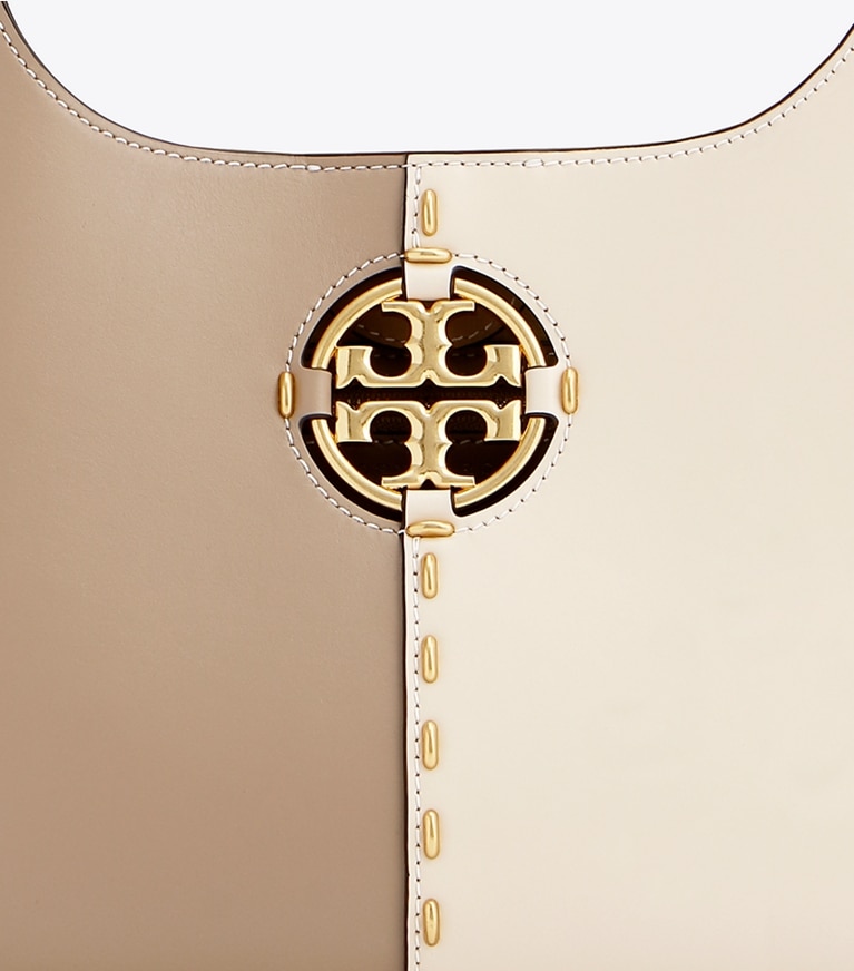 Tory Burch designer hobo bags Miller Color-Block Small Classic Shoulder Bag in BRIE / ALMOND FLOUR angle