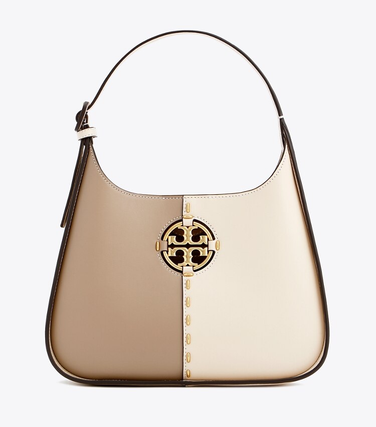 Tory Burch designer hobo bags Miller Color-Block Small Classic Shoulder Bag in BRIE / ALMOND FLOUR front