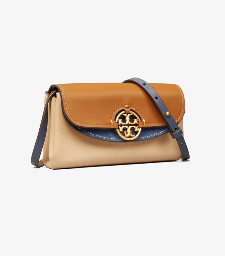 Tory Burch designer mini bags Miller Color-Block Wallet Crossbody in CARAMEL CORN / Dromedary angle