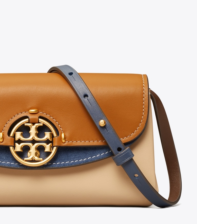 Tory Burch designer mini bags Miller Color-Block Wallet Crossbody in CARAMEL CORN / Dromedary angle