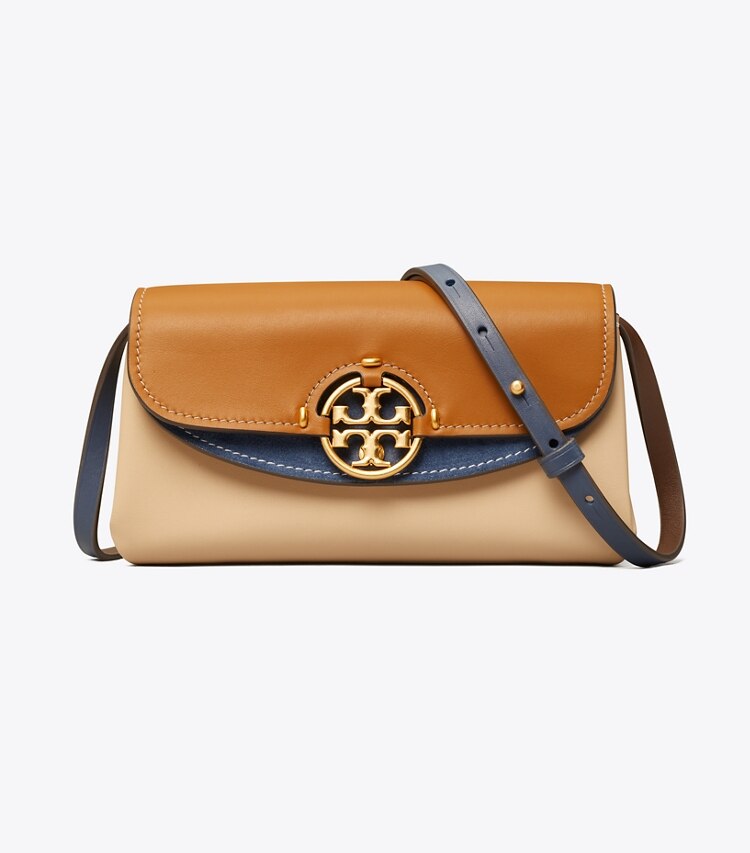 Tory Burch designer mini bags Miller Color-Block Wallet Crossbody in CARAMEL CORN / Dromedary front